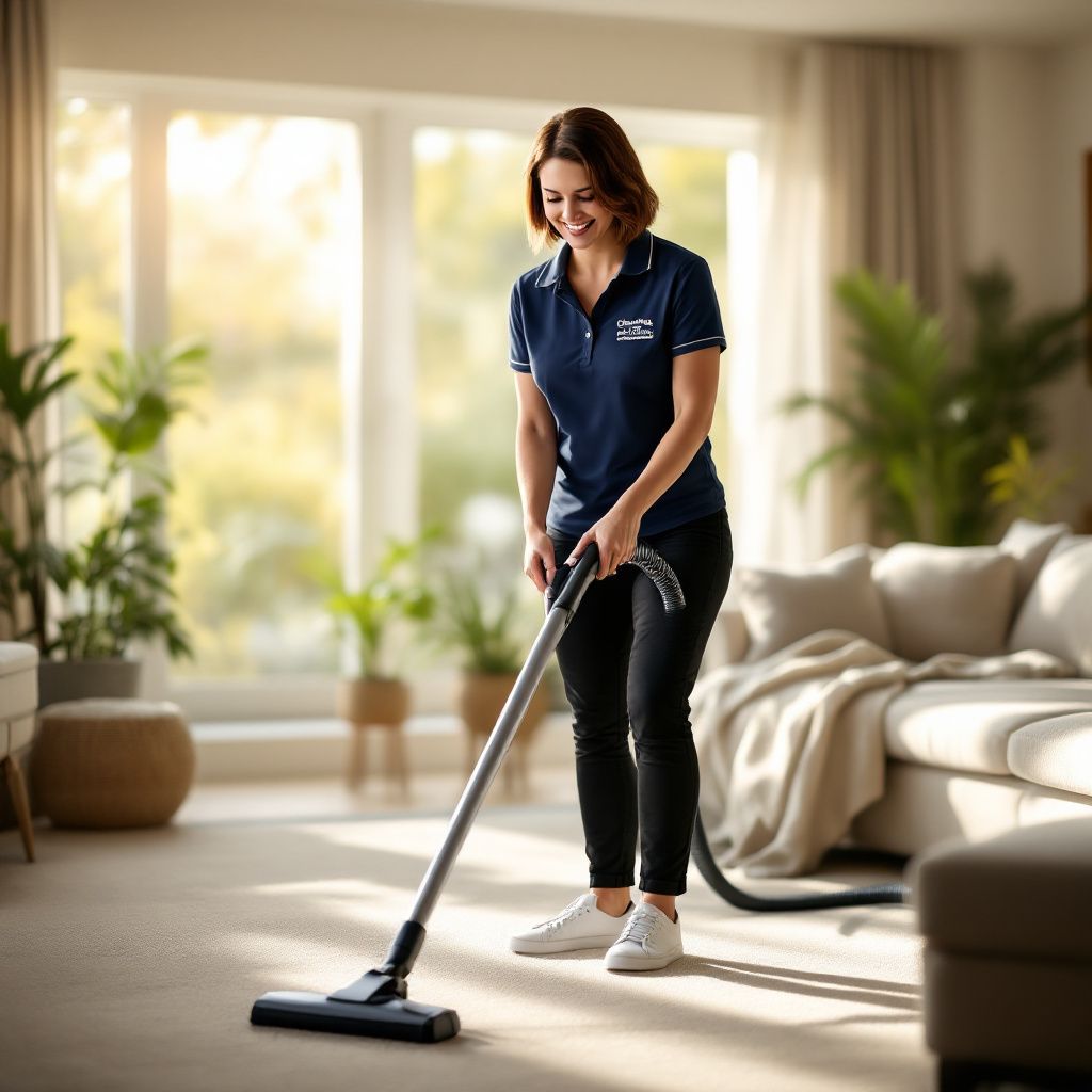 A cleaning woman and the view of Connecticut